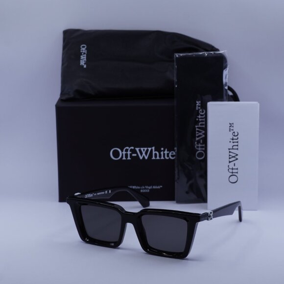 Off-White OERI13U DALTON 1007 Sunglasses Shiny Black Square Frame, Grey Lenses - Picture 9 of 9